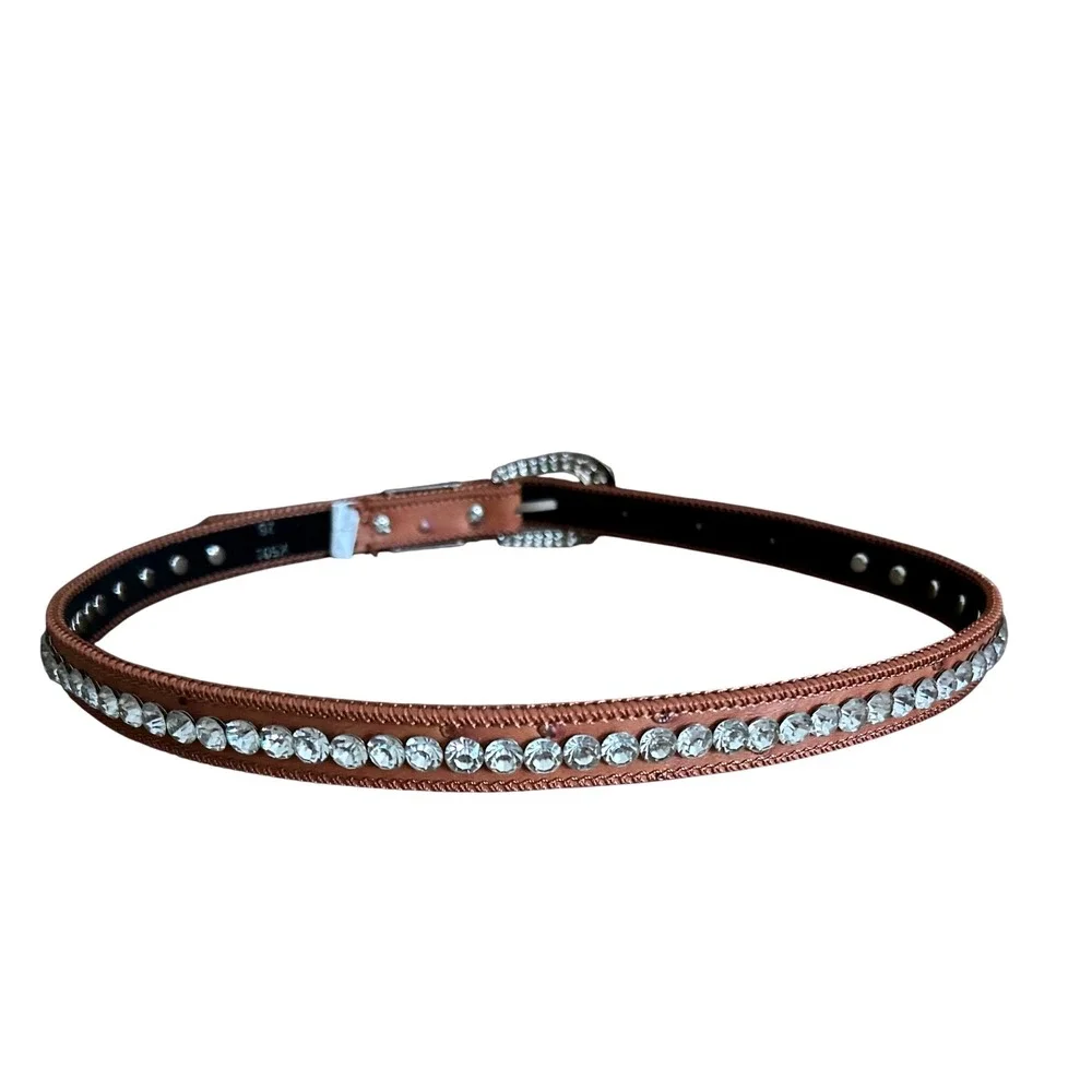 Kids Rhinestone Western Cowgirl Belt Sparkly Bling Brown Size 28